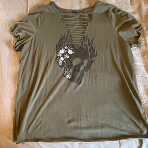 Torrid Olive Skull Graphic Short Sleeve Tee